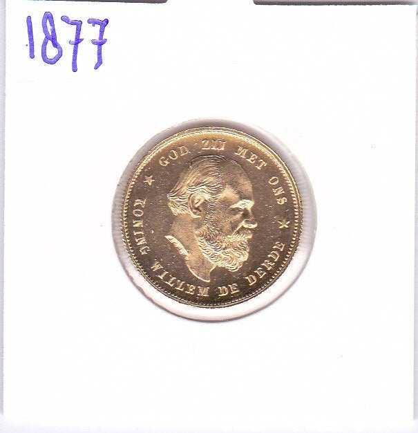Mooi gouden tientje 1877 Willem 3, Koning Willem III, Losse munt, 10 gulden, Goud