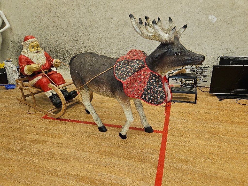 Kerstdecoratie, Rendier, slee en kerstman, Ophalen, Gebruikt