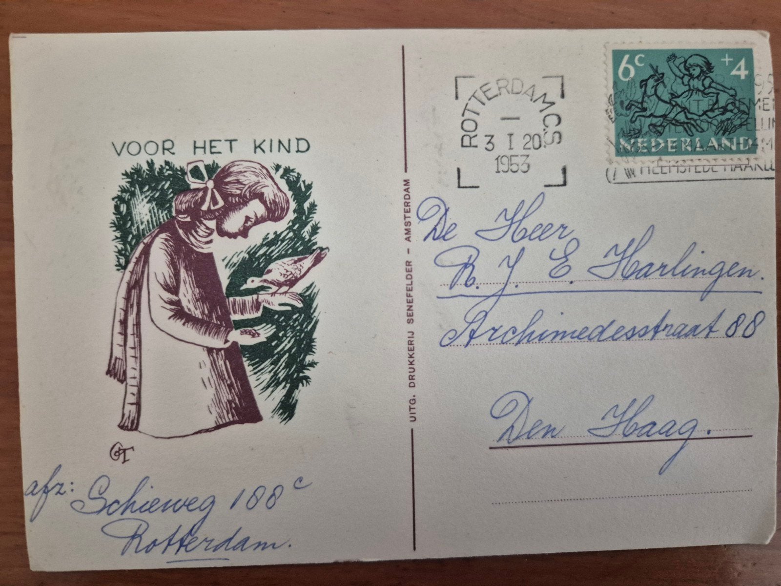 NEDERLAND 1953 KINDZEGEL OP VOOR 'T KIND KAART, Ophalen of Verzenden, Briefkaart