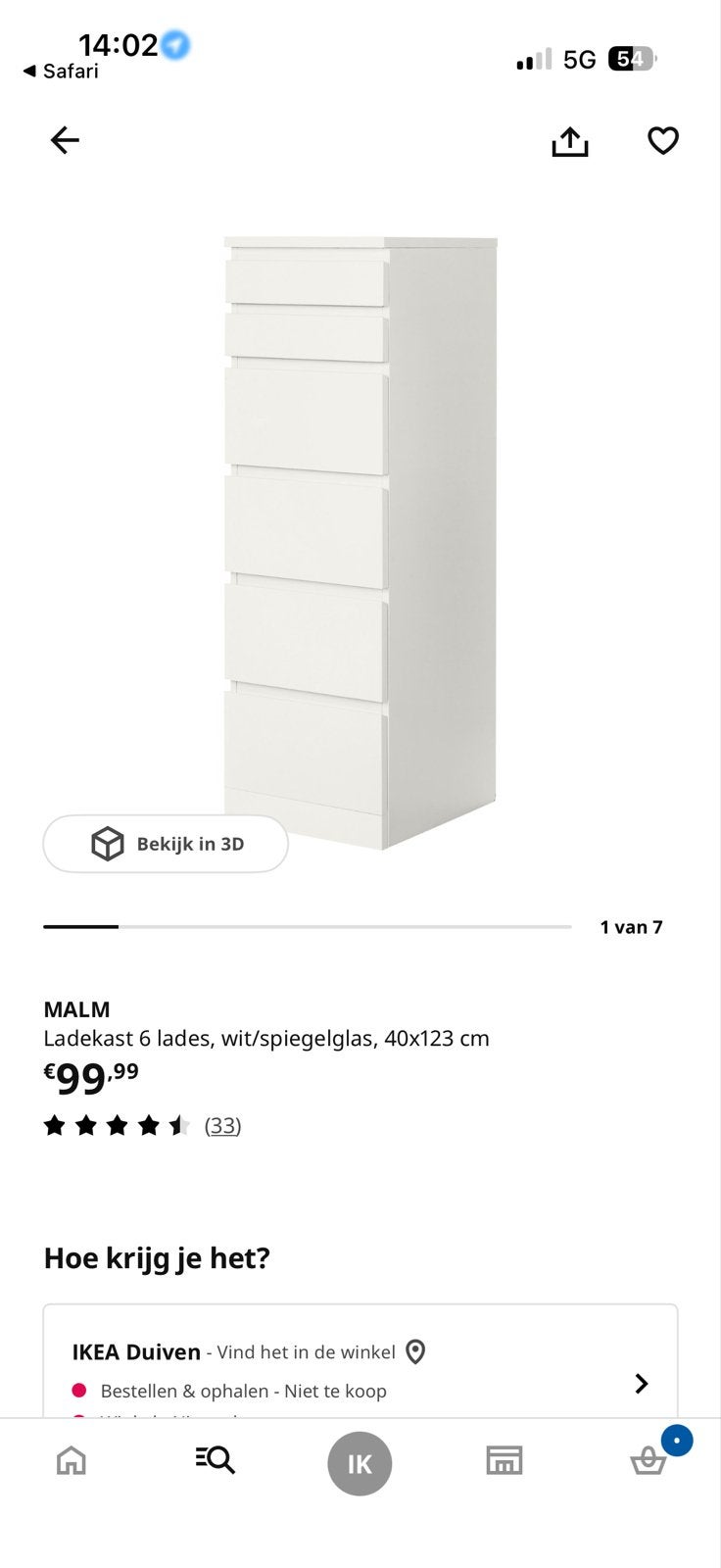 IKEA MALM ladekast met spiegel - Gebruikt maar functioneel, Ophalen, Minder dan 50 cm, Gebruikt, 5 laden of meer