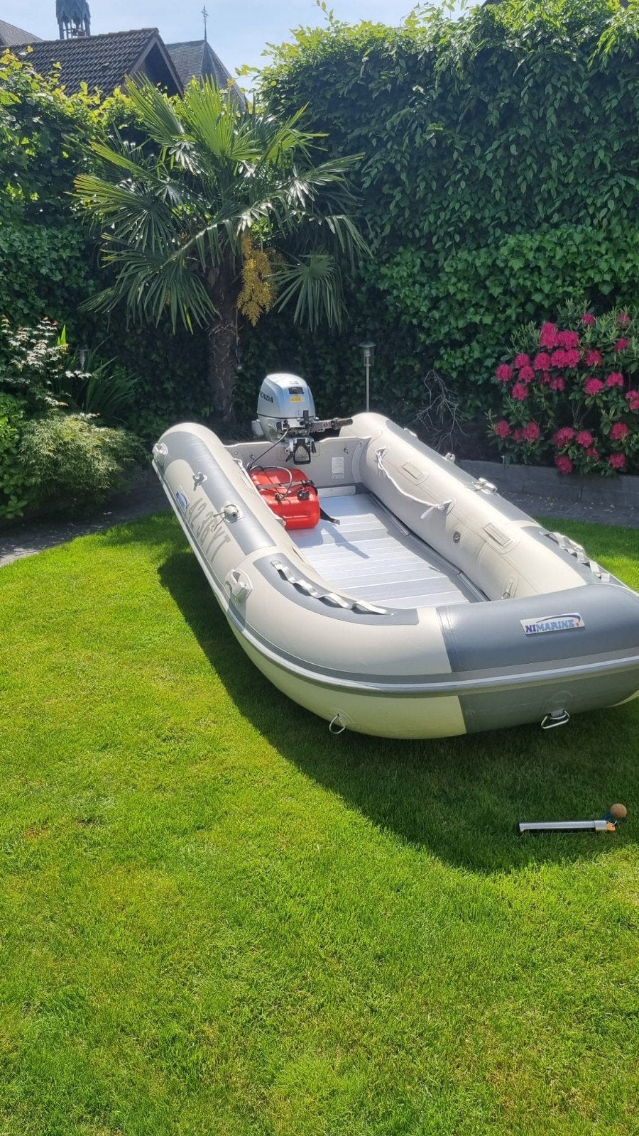 Nimarine opblaasboot met Honda 20pk buitenboordmotor, Ophalen, Aluminium, Peddels, Zo goed als nieuw