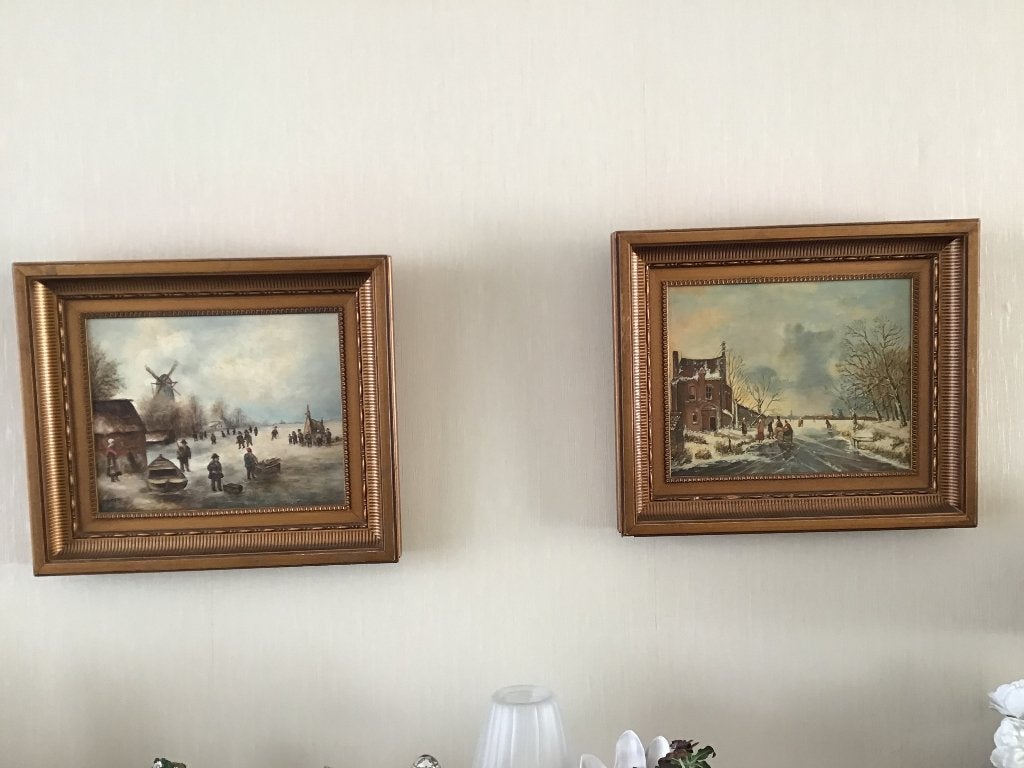 2 sneeuw landschappen 42cm Br + 36cm H, Ophalen