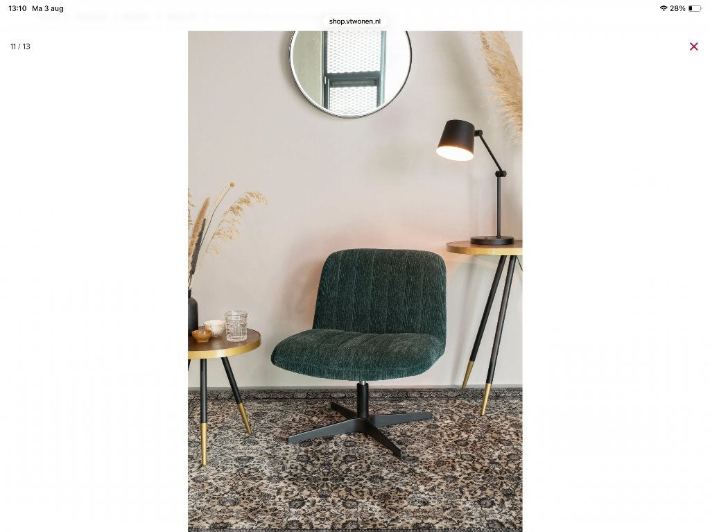 Fauteuil Housecraft Living Belmond Groen ribstof, Ophalen, Modern met vleug vintage, Minder dan 75 cm, Nieuw