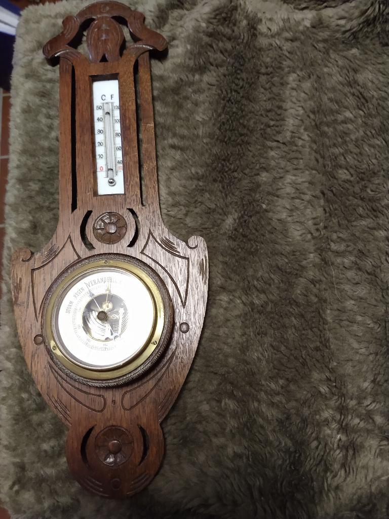 Barometer met thermometer antiek eiken erg oud 50 hoog 18 cm, Ophalen of Verzenden, Gebruikt
