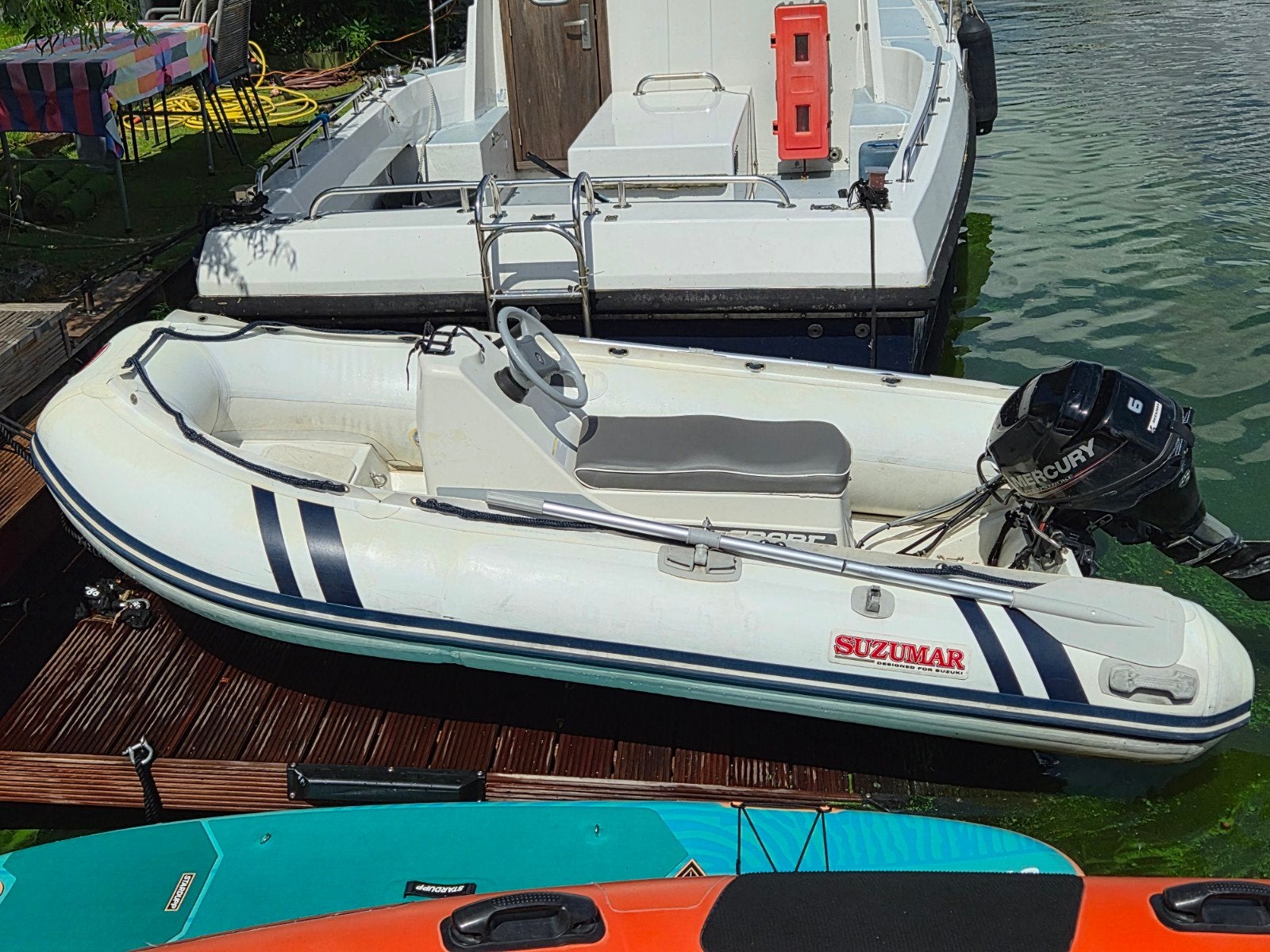 Suzumar 310 rib met 9,9 mercury 4takt, Mercury, Ophalen, Polyester/glasvezel, Buitenboordmotor