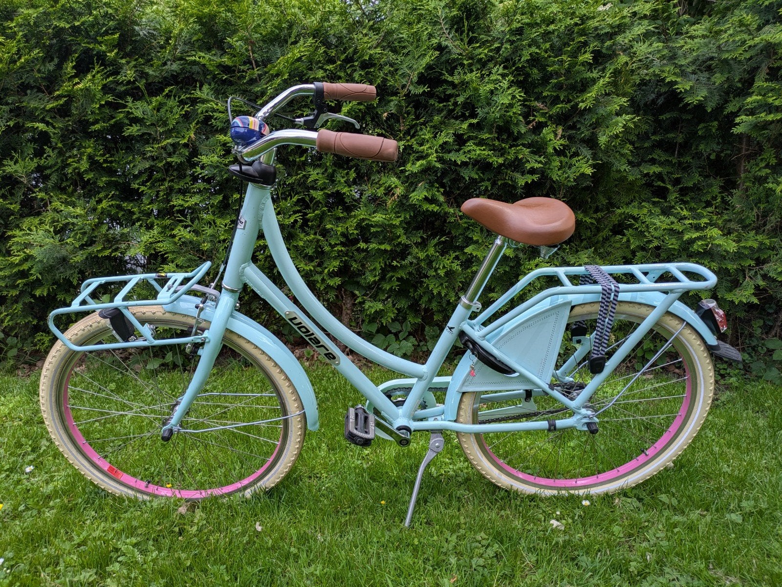 Volare kinderfiets 24 inch - Lichtblauw met roze accenten, Ophalen, Volare, Zo goed als nieuw, Terugtraprem