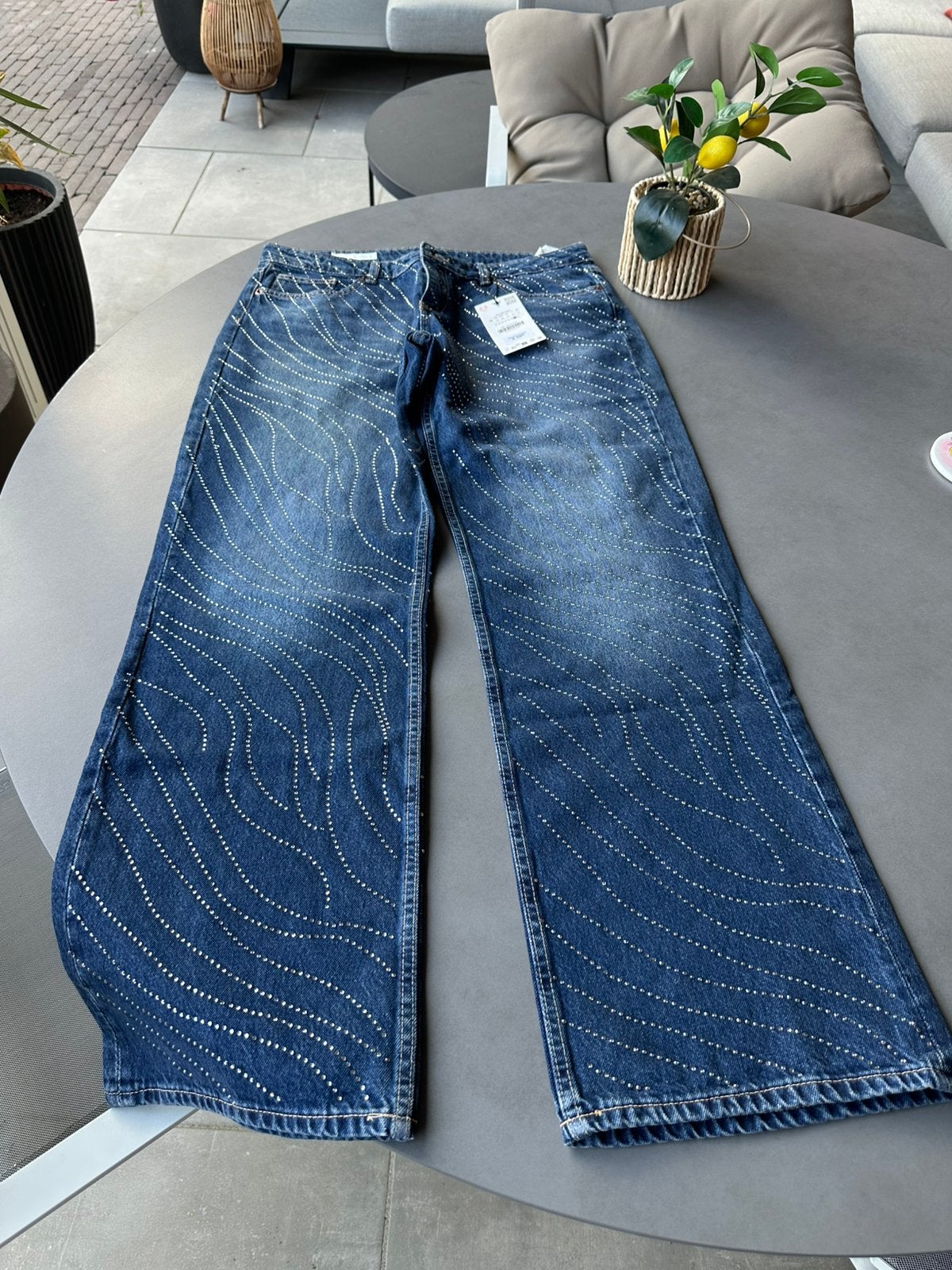 Nieuwe blauwe glitter Zara jeans, mt 44, Kleding | Dames, Zara, Nieuw, W33 - W36 (confectie 42/44), Verzenden