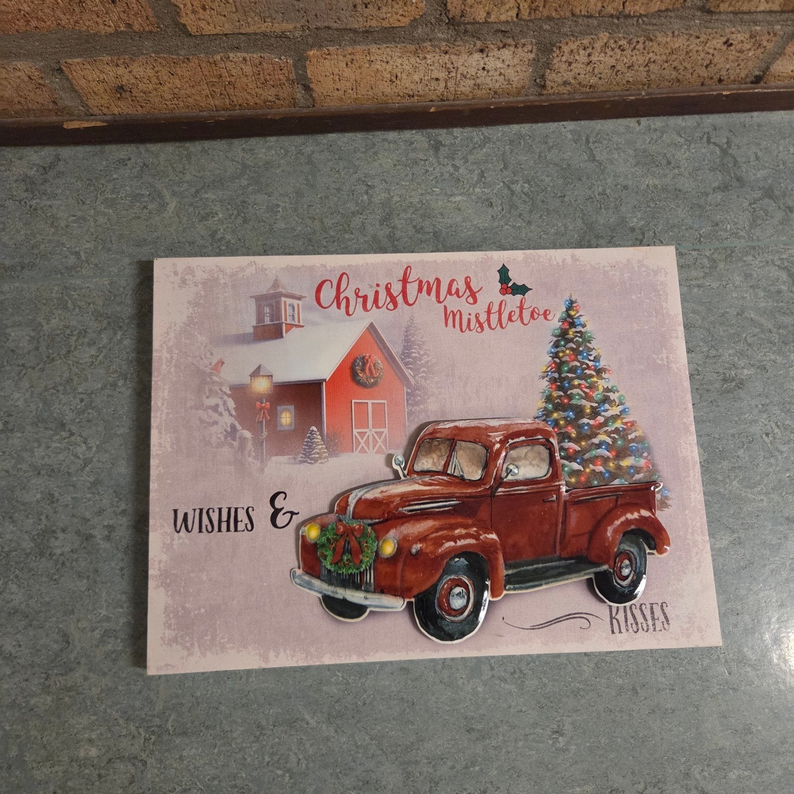 Kerstdecoratie wandbord met vintage kersttruck, Diversen, Ophalen