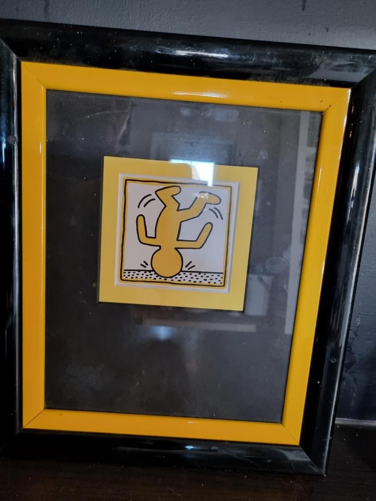 Keith Haring Pop Art Print in Lijst - Geel/Zwart, Antiek en Kunst, Ophalen of Verzenden