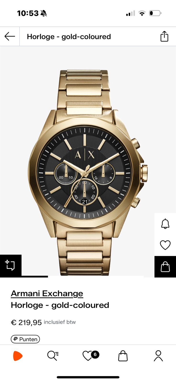 Armani exchange horloge, Ophalen of Verzenden, Zo goed als nieuw, Staal, Overige merken