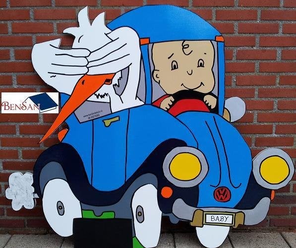 Geboorte baby ooievaar auto bordindetuin huren bensan enter, Ophalen, Zo goed als nieuw, Geboorte of Huwelijk
