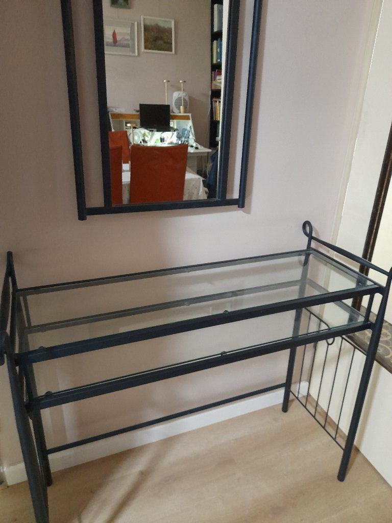Spiegel en sidetafel kaptafel glazen plankjes, Ophalen, Minder dan 50 cm, Gebruikt, Minder dan 100 cm