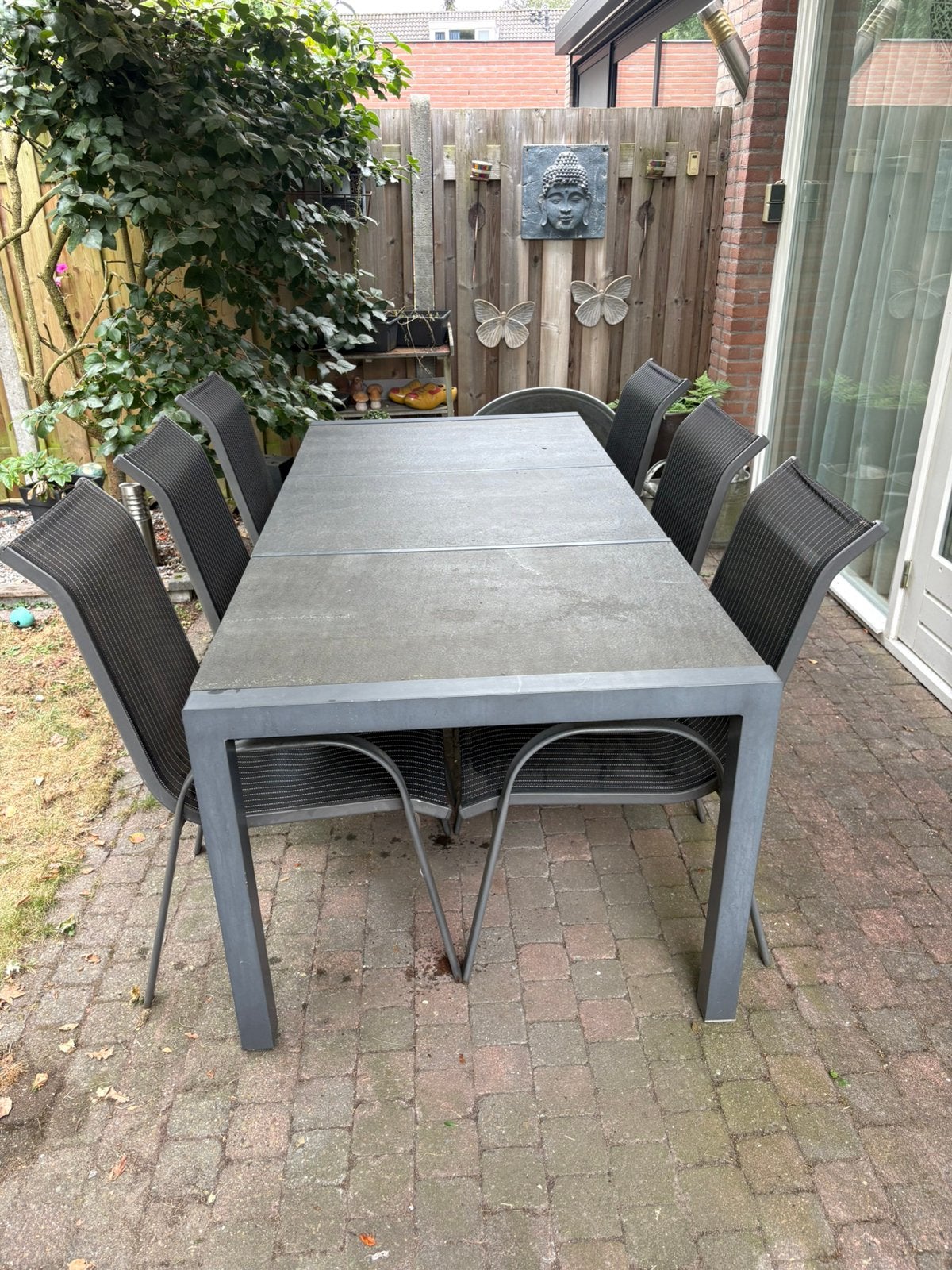 Tuinstafel met 8 stoelen, Ophalen, Gebruikt, Rechthoekig, Aluminium