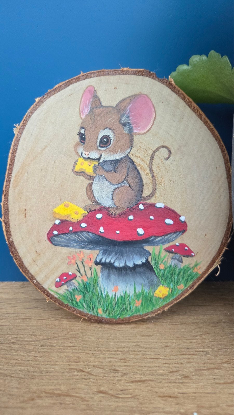 Handgeschilderde muis op paddenstoel, 15 cm, Schilderij, Nieuw, Ophalen of Verzenden