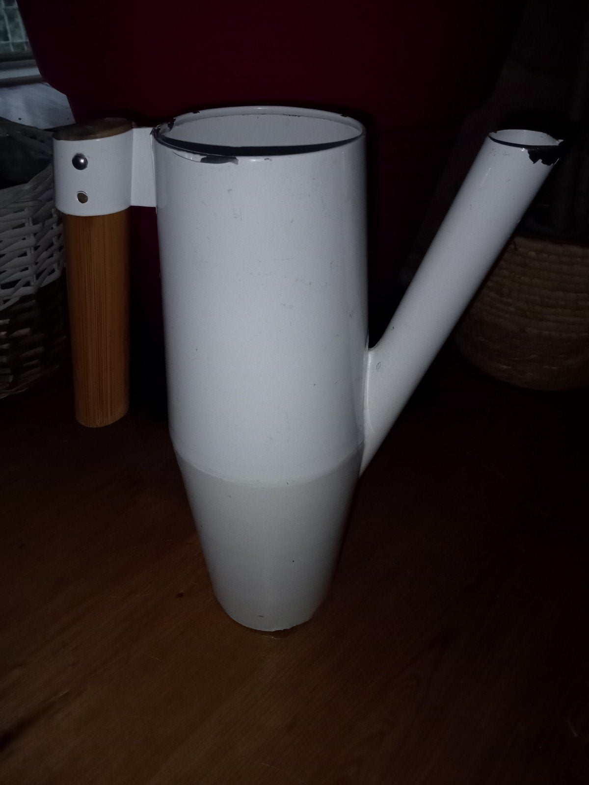 Vintage grote emaille kan met houten handvat, Antiek en Kunst, Curiosa en Brocante, Ophalen of Verzenden
