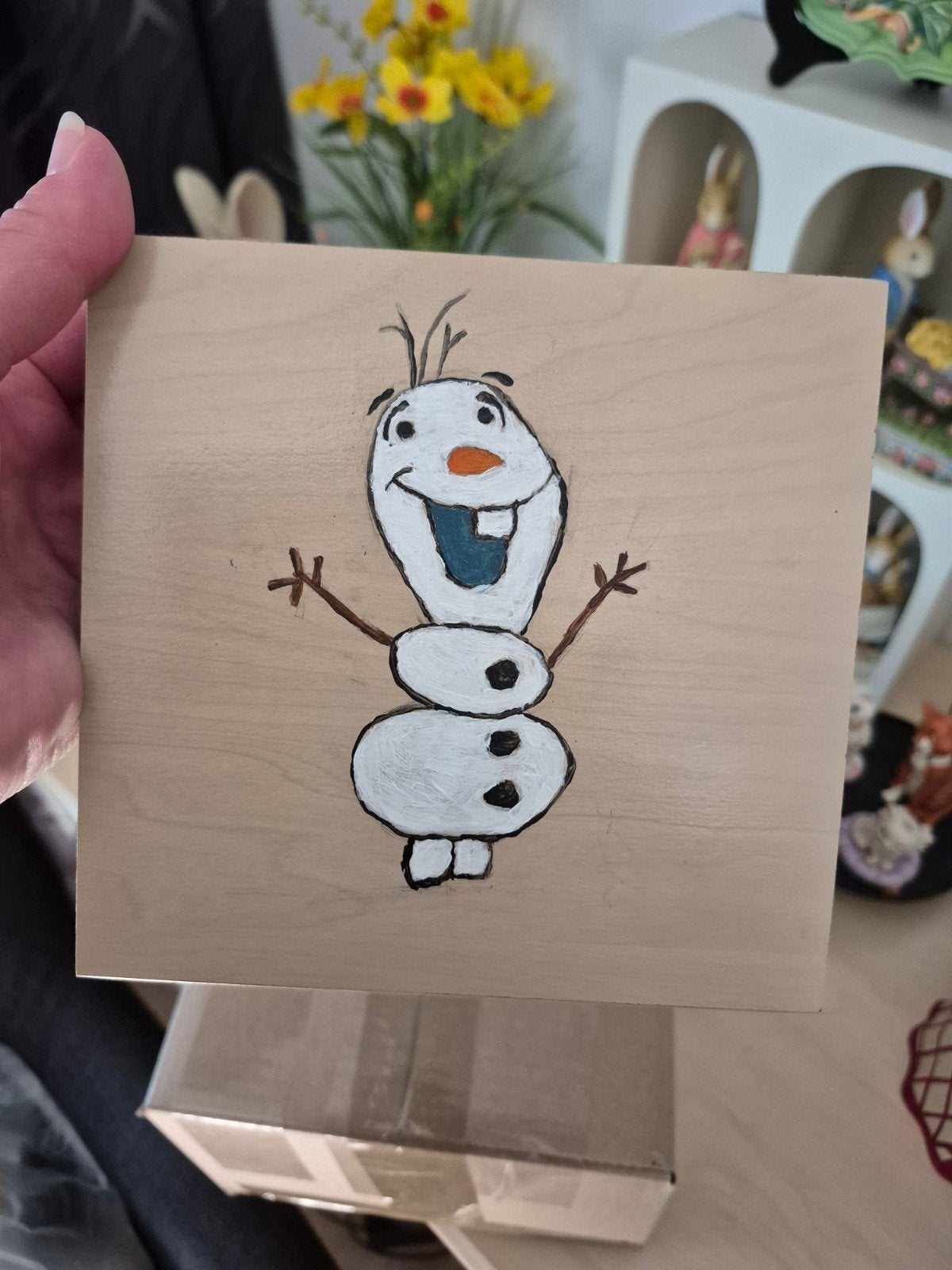 Uniek handgeschilderd disney olaf op houten plankje, Hobby en Vrije tijd, Ophalen of Verzenden, Ezel