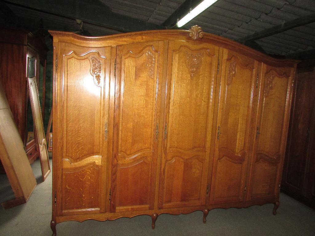 barok eiken 5 deurs linnenkast hang- leg  queen anne stijl, Huis en Inrichting, Kasten | Kledingkasten, Zo goed als nieuw, 200 cm of meer