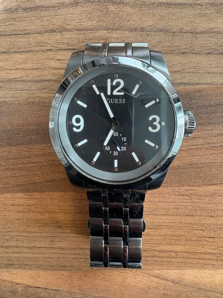 Guess horloge - Zwart stalen polshorloge, Sieraden, Tassen en Uiterlijk, Horloges | Heren, Gebruikt, Staal, Polshorloge, Ophalen