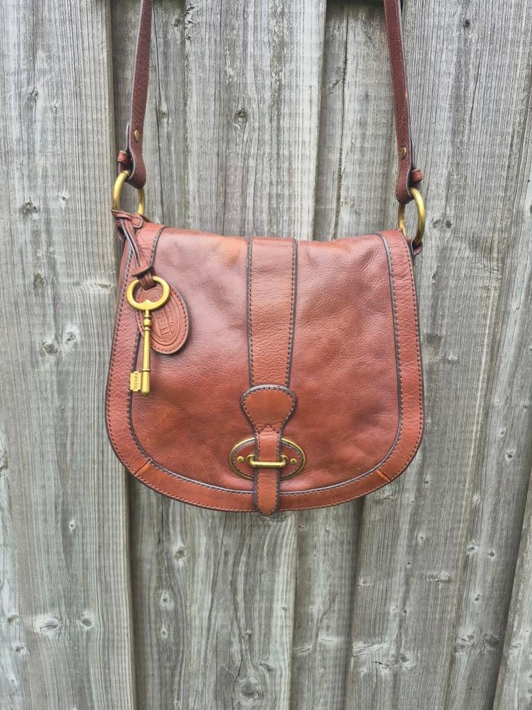 Fossil Vintage Reissue Saddle Bag ZB5187 – Met Sleutel, Ophalen of Verzenden, Gebruikt, Bruin, Schoudertasje