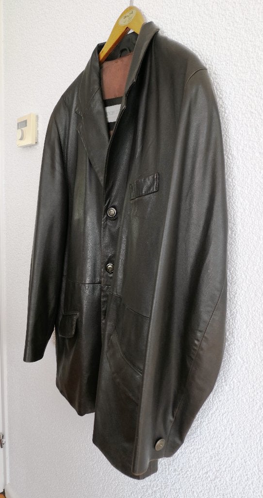 Luxe Donkerbruine leren herenjas - blazerjas Maat 52, Maat 52/54 (L), Bruin, Principe du Cuir, Ophalen of Verzenden