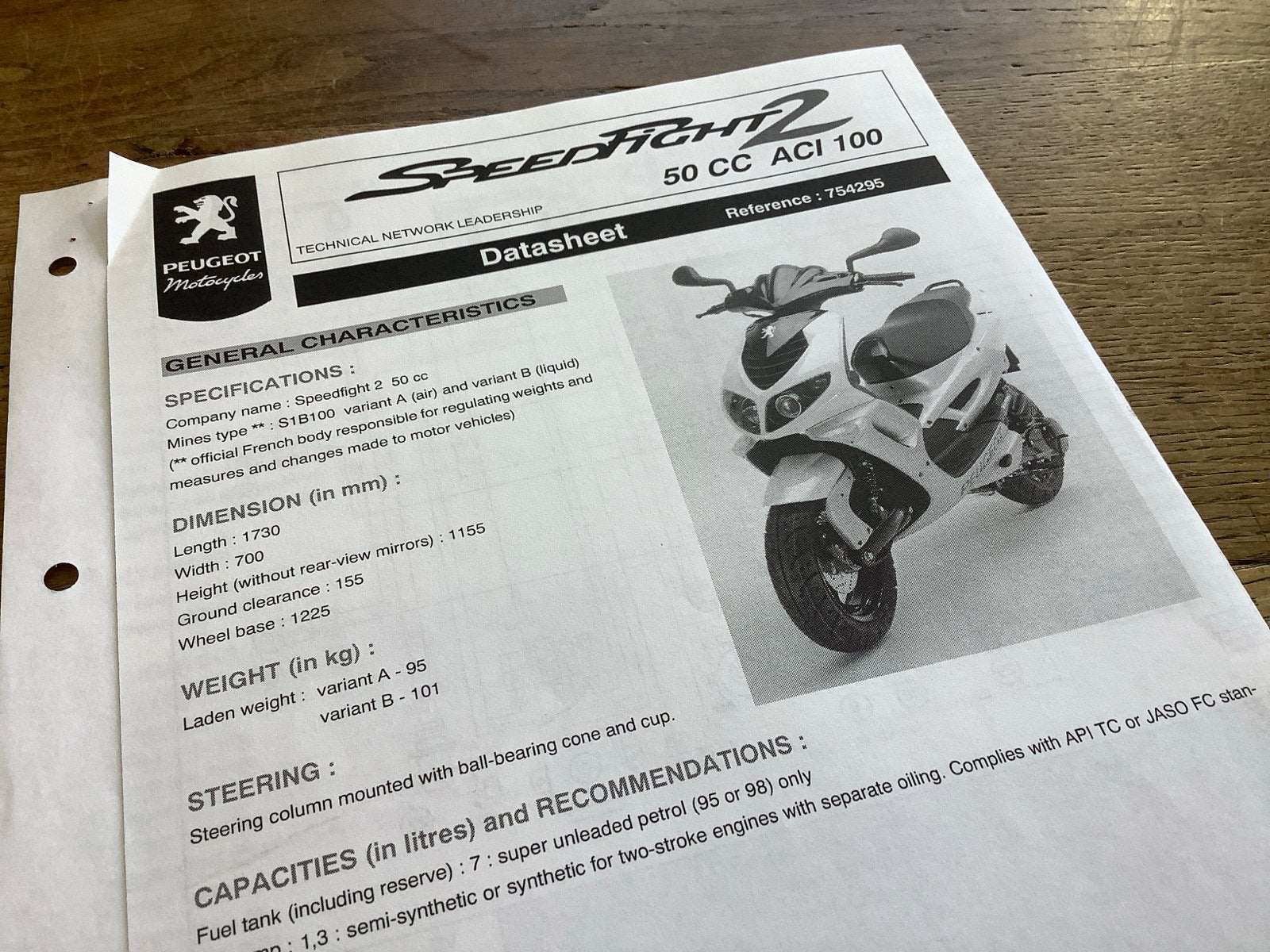 Peugeot Speedfight 2 50 CC ACI 100. Datasheet.     (18), Verzenden