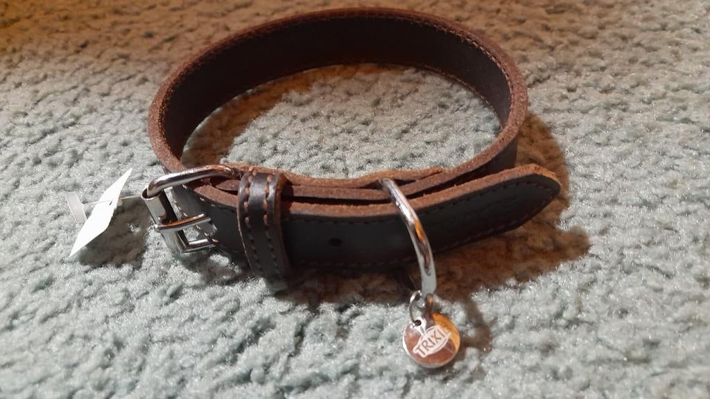 TRIXIE honden halsband 48 cm mét penning v leer. Nieuw!, Ophalen of Verzenden, Nieuw
