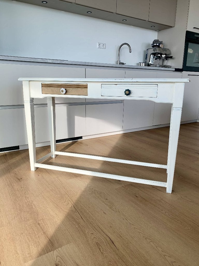 Sidetable - brocante stijl | wit | 2 lades | opknapper, Huis en Inrichting, Tafels | Sidetables, Ophalen, Gebruikt, 100 tot 150 cm