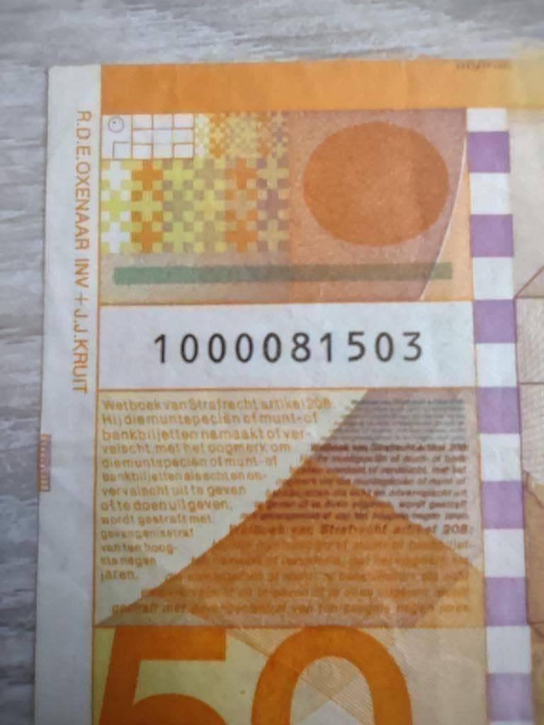 Serienummer 10000: biljet 50 gulden Zonnebloem, 1982, Ophalen of Verzenden, 50 gulden