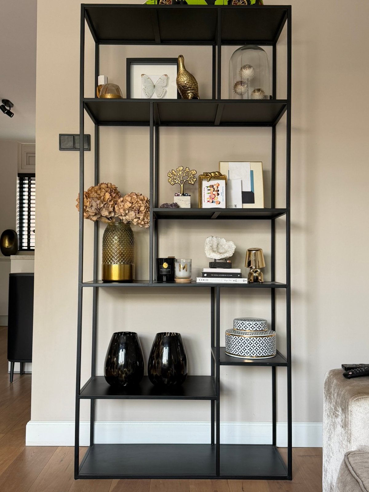 IJzeren vakkenkast zwart - 200x90x35 cm, Ophalen, Met plank(en), Gebruikt, 50 tot 100 cm