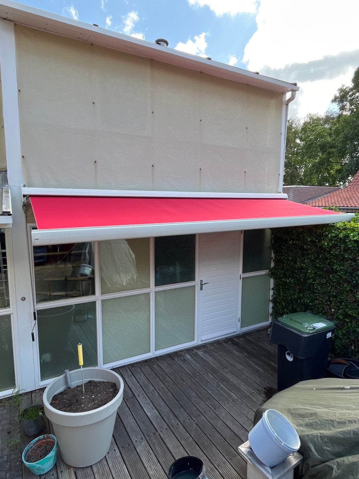 Knikarmscherm handmatige bediening breedte 450 cm x300 cm, Tuin en Terras, Gebruikt, Ophalen of Verzenden, 150 tot 300 cm, 250 cm tot 450 cm