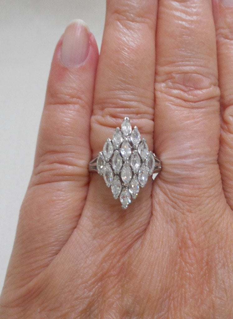 Prachtige zilveren vintage marquise ring maat 17.5 nr.2259