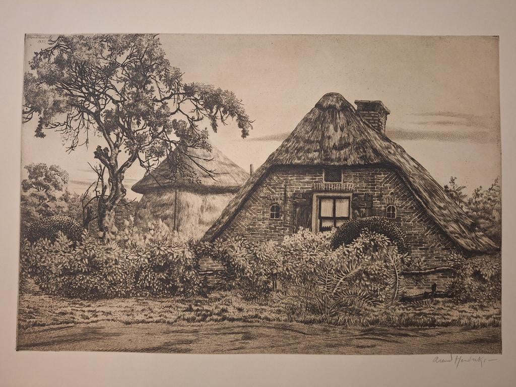 Ets Hooimijt van Arend Hendriks (1932), Ets, Ophalen of Verzenden, Landschap, Origineel