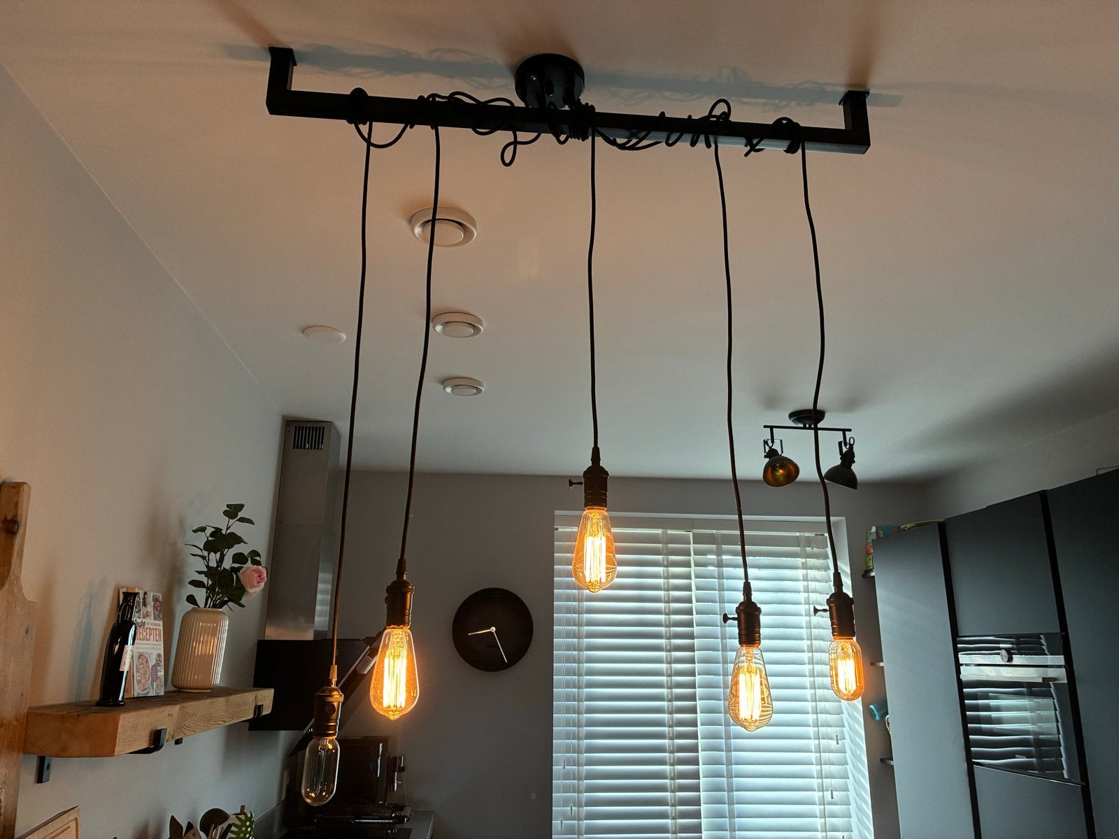 Industriële hanglamp Loft bar incl gloeilampen, Ophalen, Zo goed als nieuw, Metaal, E27 (groot)