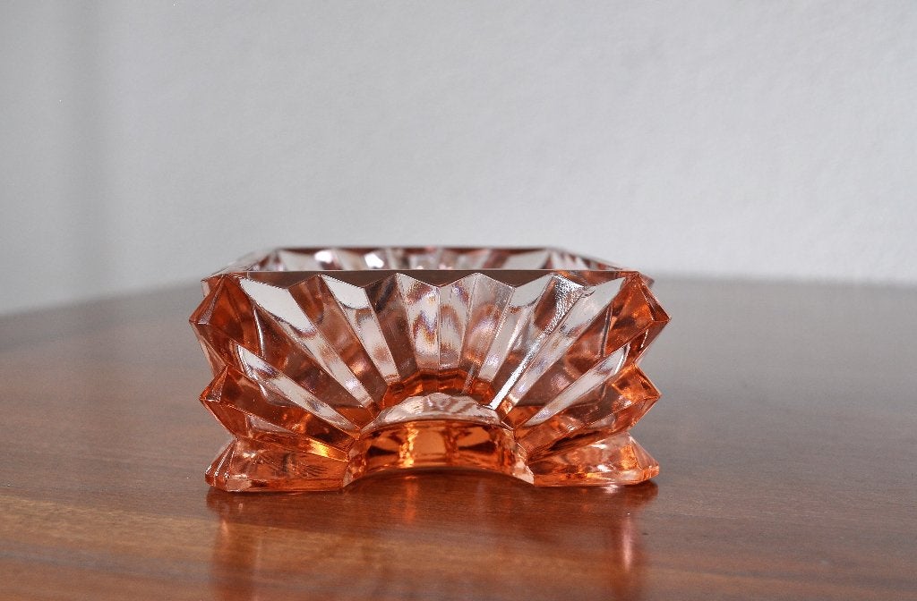 Oud KLEIN Roze Schaaltje Depression Glas Geometrisch 8 cm, Antiek en Kunst, Ophalen of Verzenden