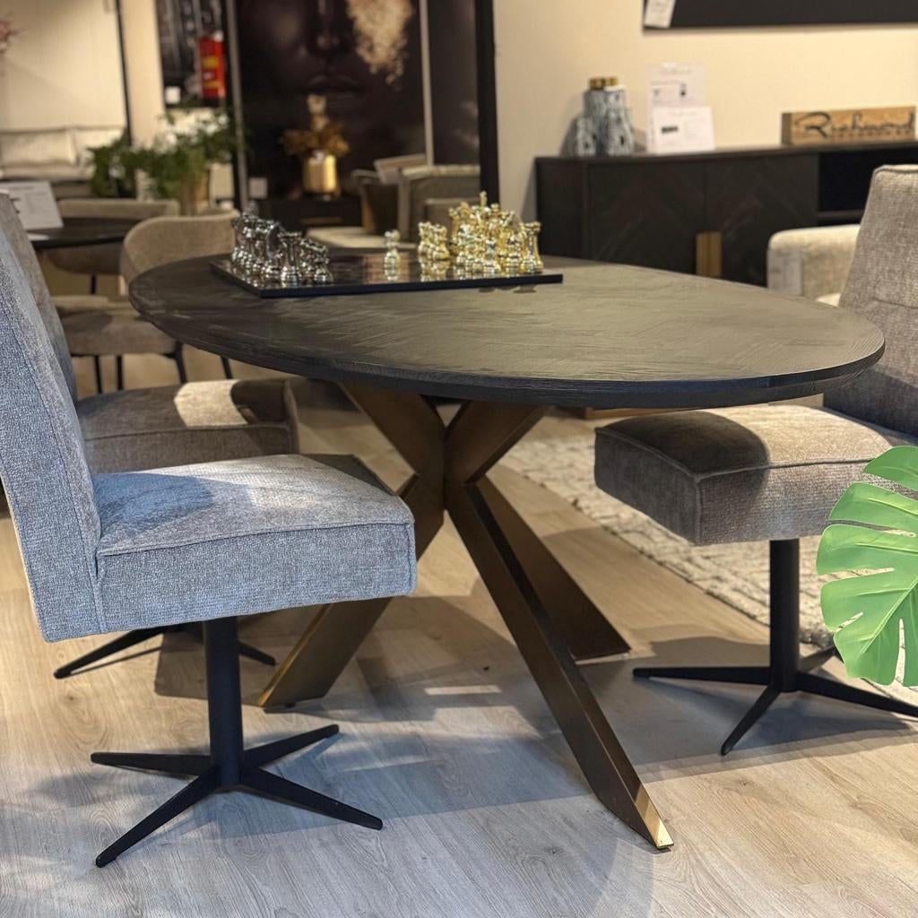 Richmond sale eettafel herringbone brass, Ophalen, Rechthoekig, 200 cm of meer, 50 tot 100 cm