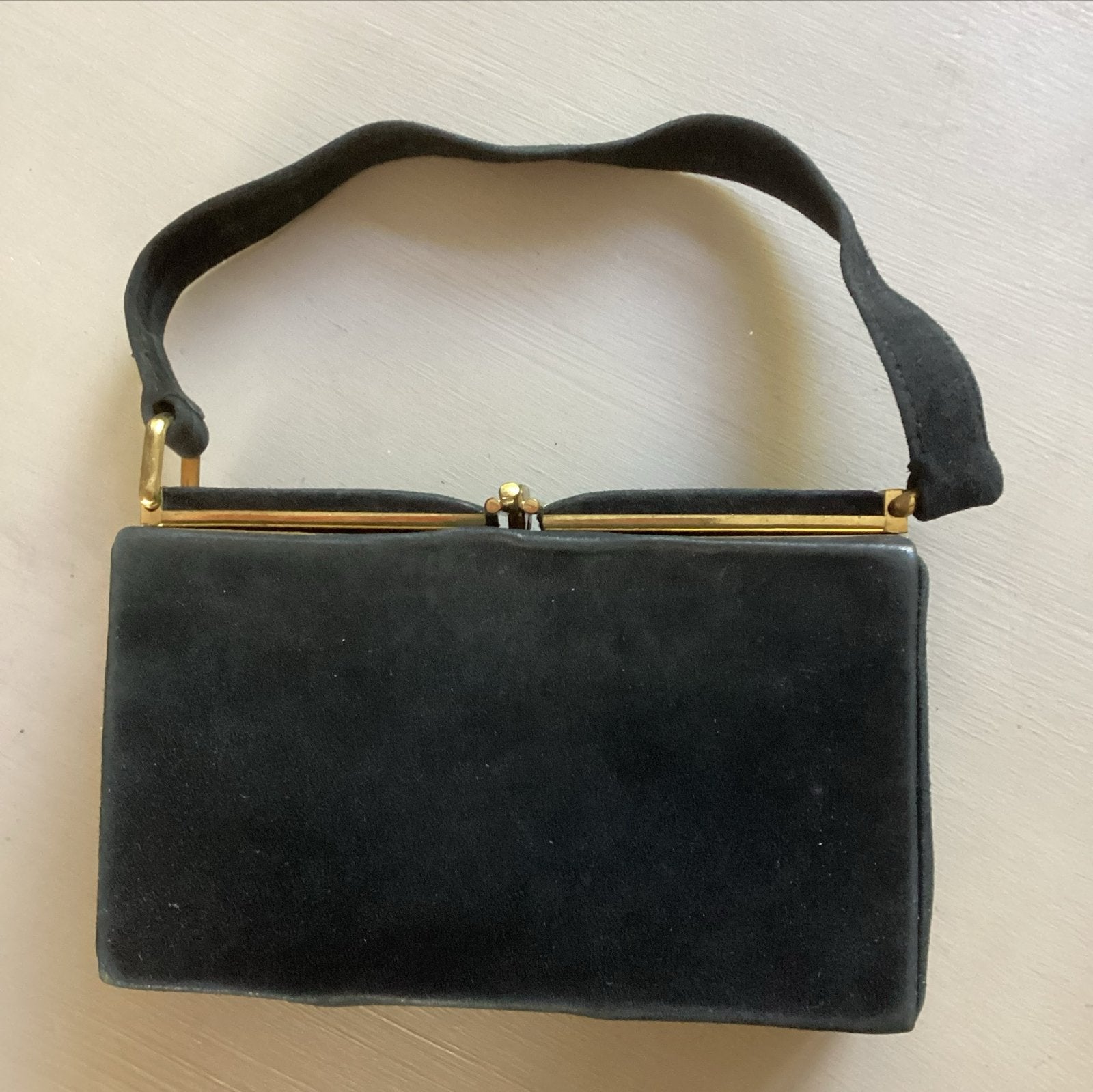 Vintage suède damestasje - Zwart, Ophalen of Verzenden, Gebruikt, Zwart, Avondtasje