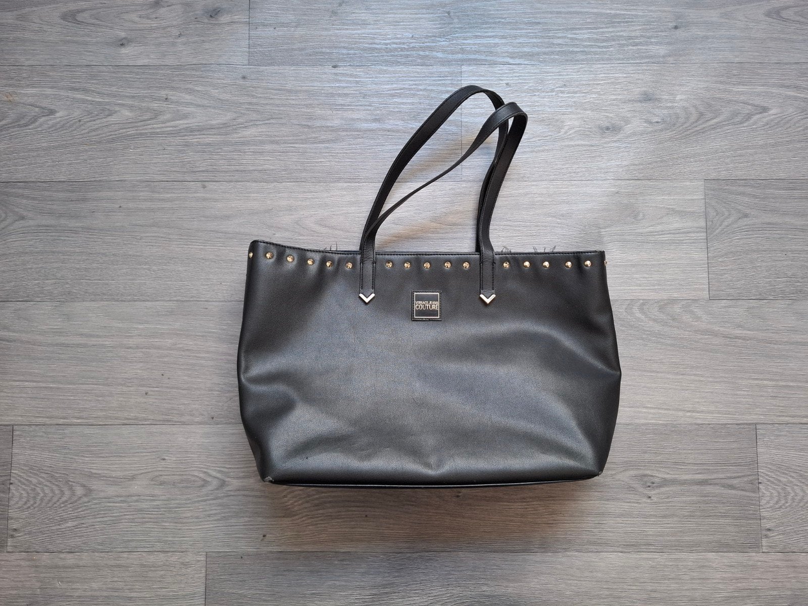Zwarte Versace Jeans Couture studded leather handtas totebag, Ophalen of Verzenden, Gebruikt, Zwart, Handtas