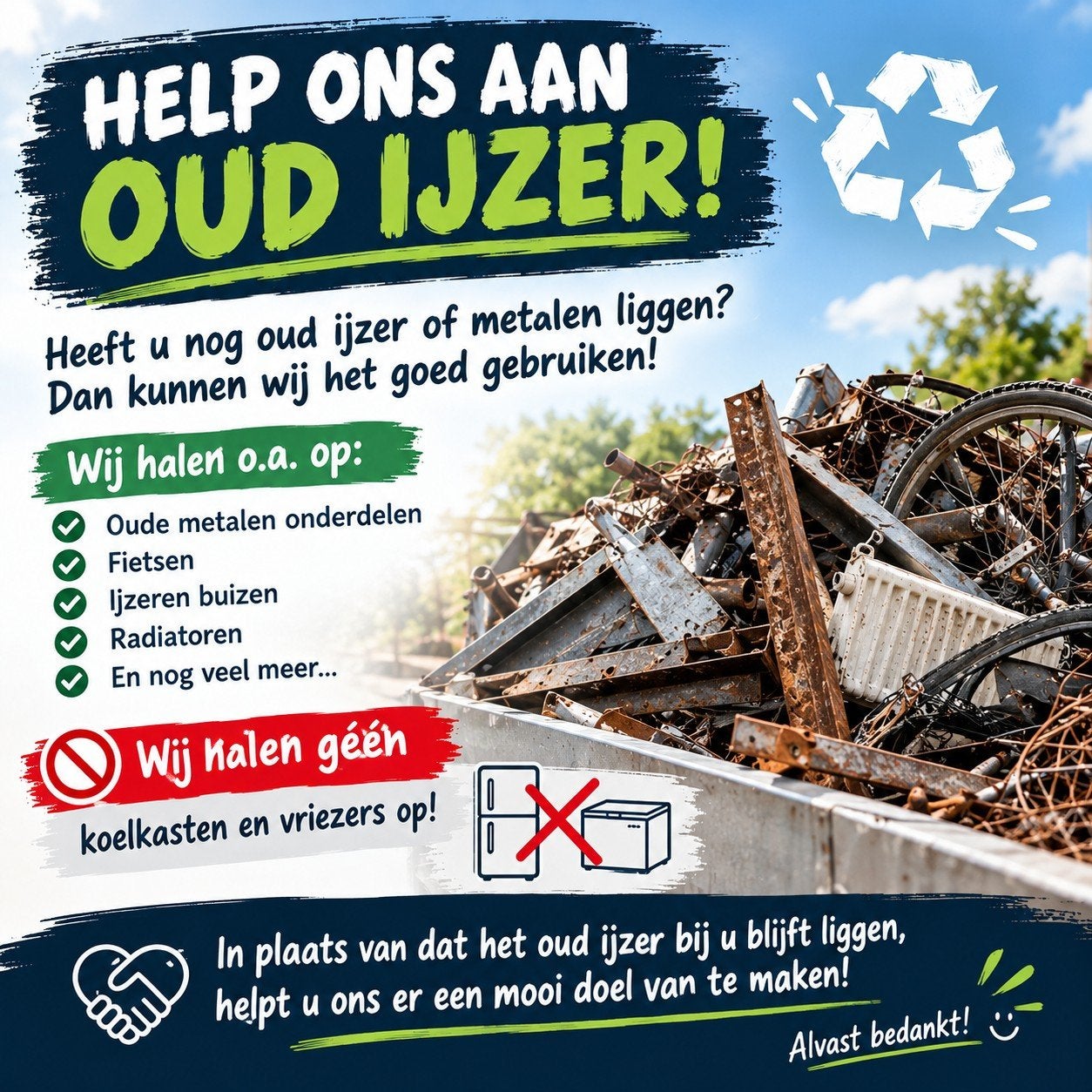 oud ijzer en metalen wij komen het halen fiets accu radiator, Diversen, Ophalen of Verzenden