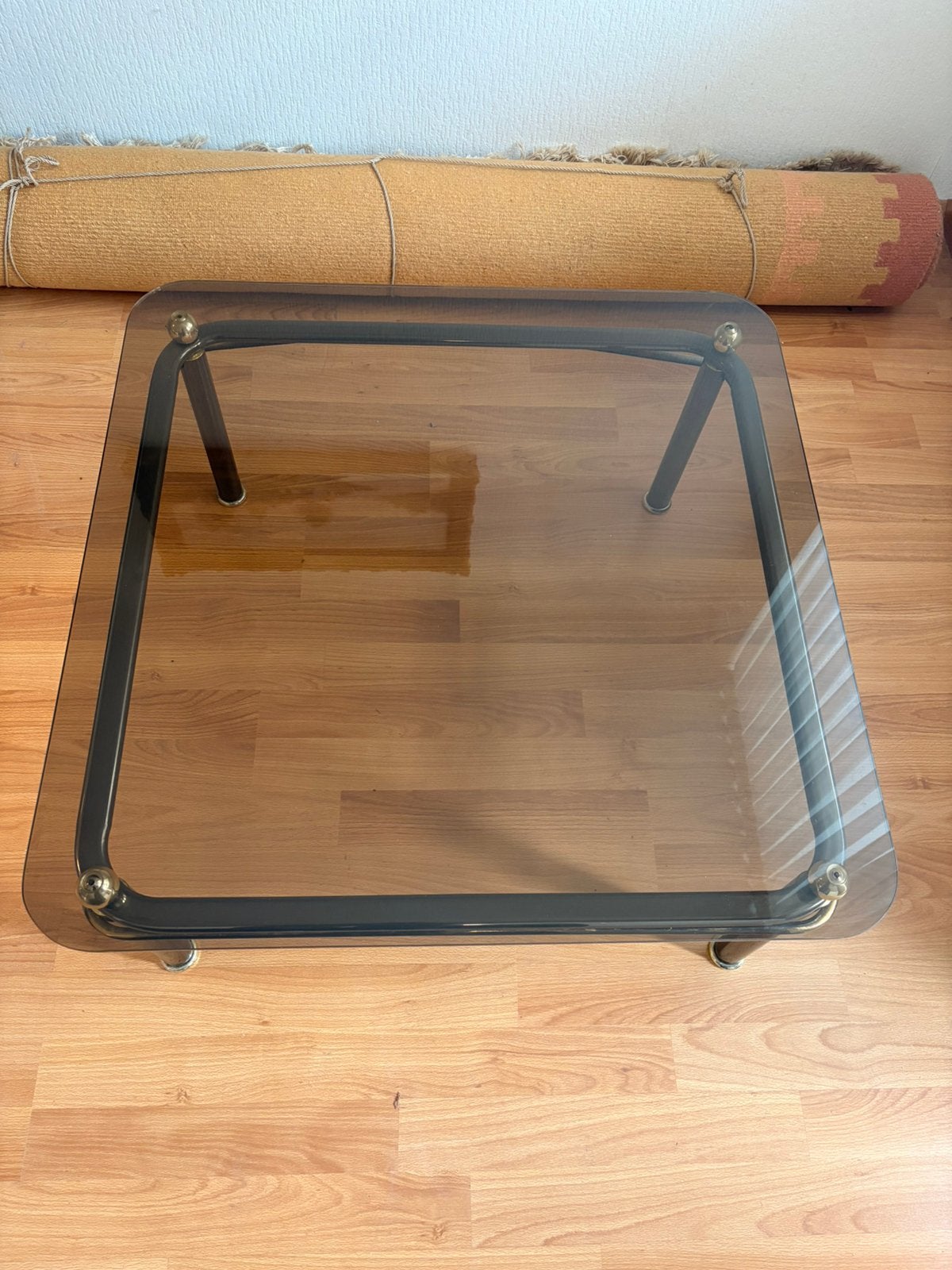 Salon tafel ,vintage ,virook glas ,, Ophalen, Gebruikt, 100 tot 150 cm, Vierkant