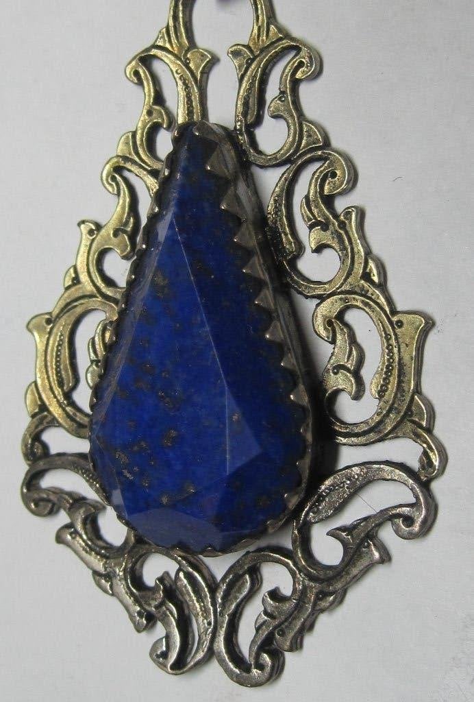 Art Deco excellent design zilver950 lapis lazuli hanger 1960, Ophalen, Blauw, Zo goed als nieuw, Met edelsteen