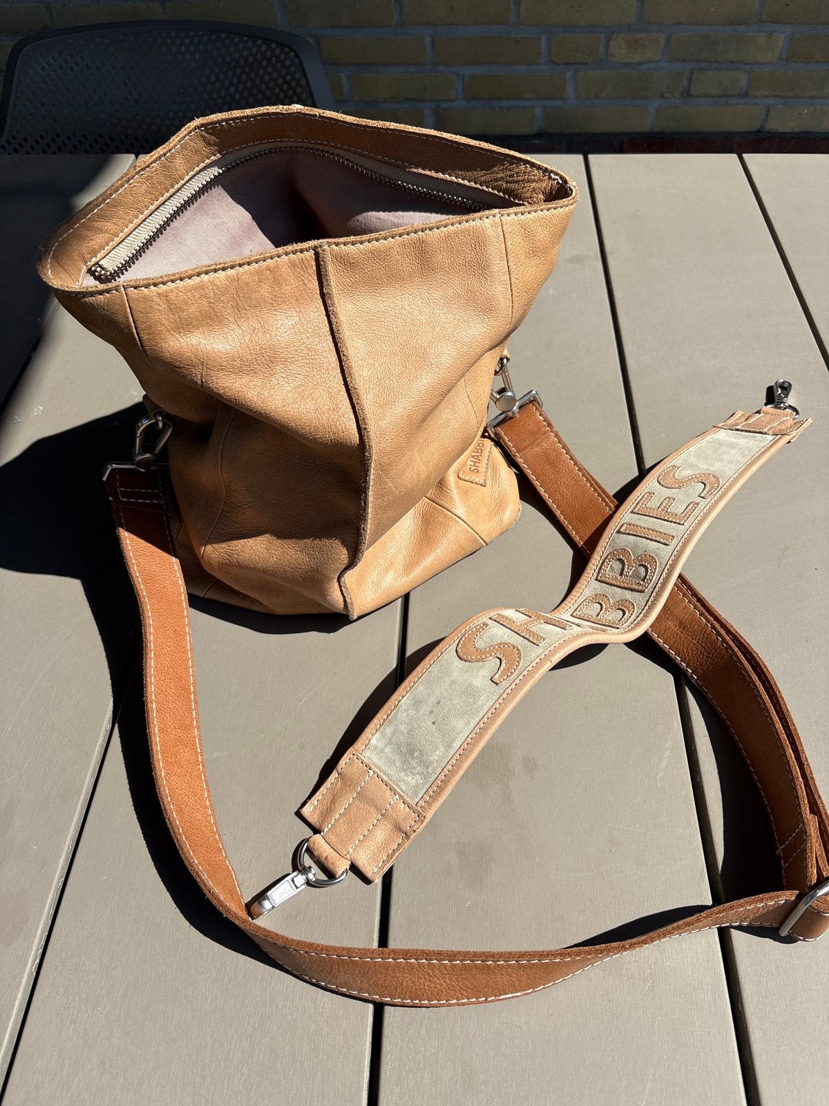 Shabbies Amsterdam leren handtas/schoudertas, Ophalen of Verzenden, Zo goed als nieuw, Bruin, Handtas