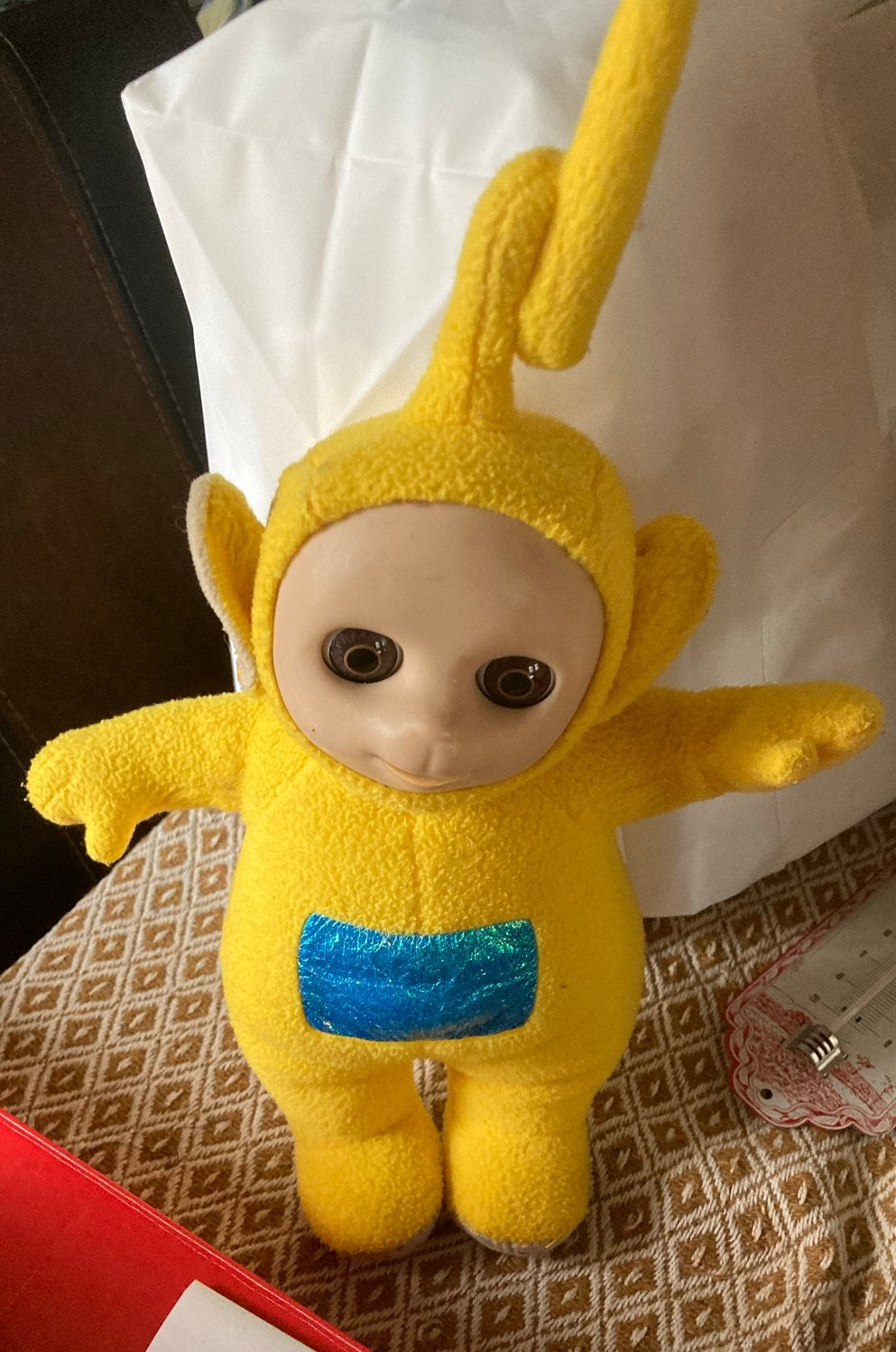 Vintage Teletubbie Laa-Laa Knuffelpop, 35 cm., Gebruikt, Overige merken, Overige typen, Ophalen of Verzenden