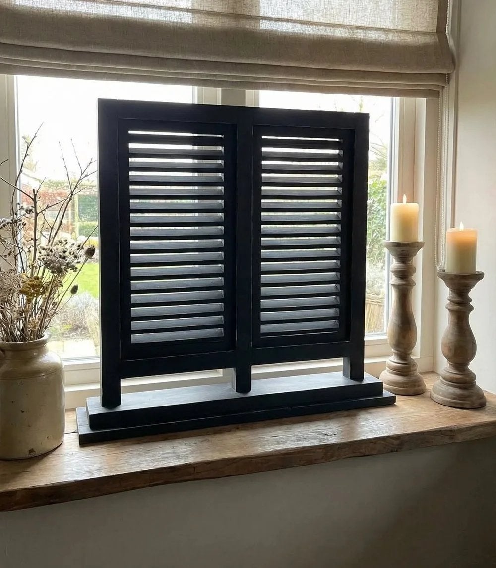 Dubbele Louvre luik op Voet – 70cm – Zwart, Hout, N, Nieuw, Ophalen of Verzenden