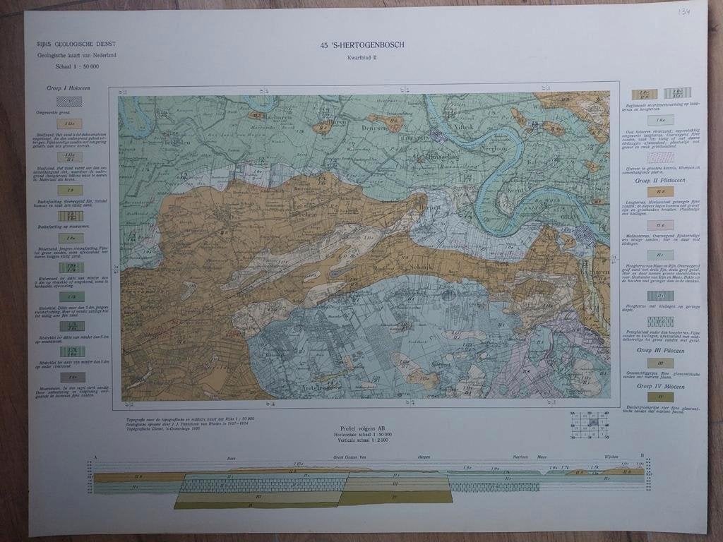 134 / Geologische kaart (1935) 's Hertogenbosch - Den Bosch, 2000 tot heden, Ophalen of Verzenden, Nederland, Landkaart