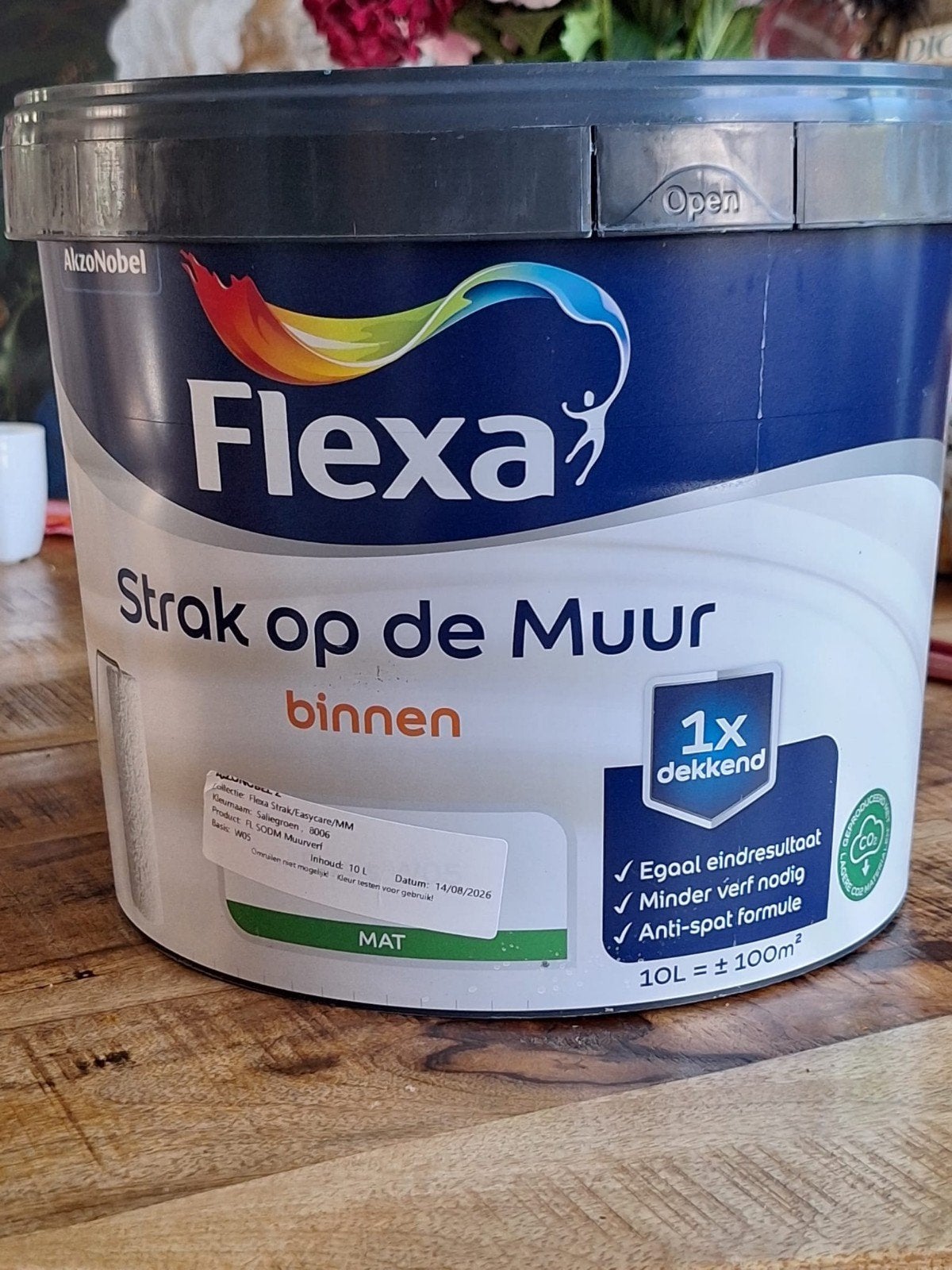 Flexa Strak op de Muur Saliegroen - 10L Muurverf Mat, Doe-het-zelf en Verbouw, Ophalen, 5 tot 10 liter, Nieuw, Verf