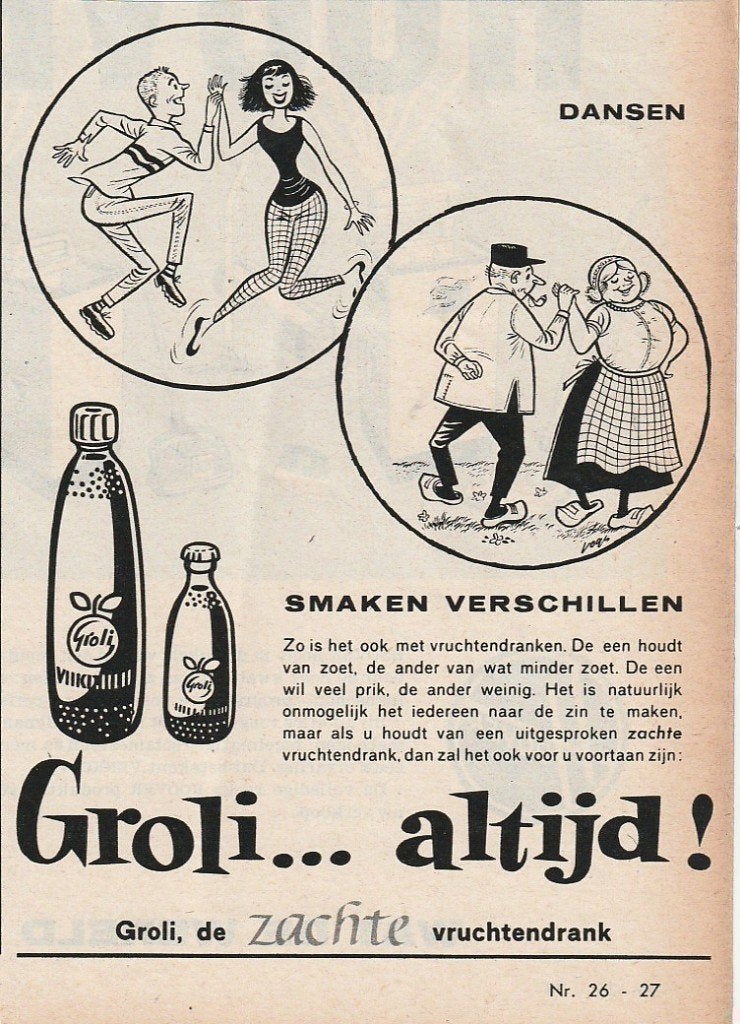 Retro reclame 1960 Groli frisdrank voor dansende mensen, Verzamelen, Verzenden, Overige typen