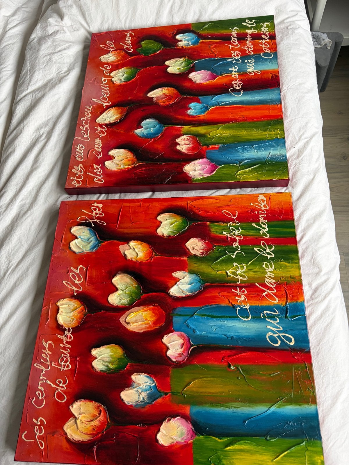 Cobra Art Company - 2 handgeschilderde bloemenschilderijen, Acrylverf, Handgeschilderd, Ophalen of Verzenden, Bloemen