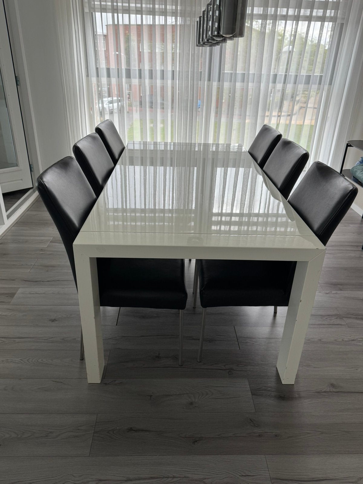 Hoogenboezem zwarte leren stoelen en stevige tafel, Ophalen, Zwart, Leer, Zo goed als nieuw