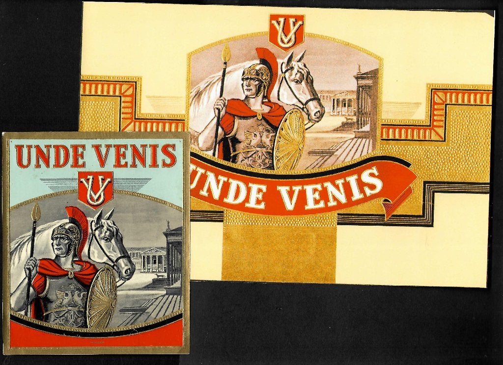 Unde Venis   2 etiket, Ophalen of Verzenden, Gebruikt, Sigarenbandjes