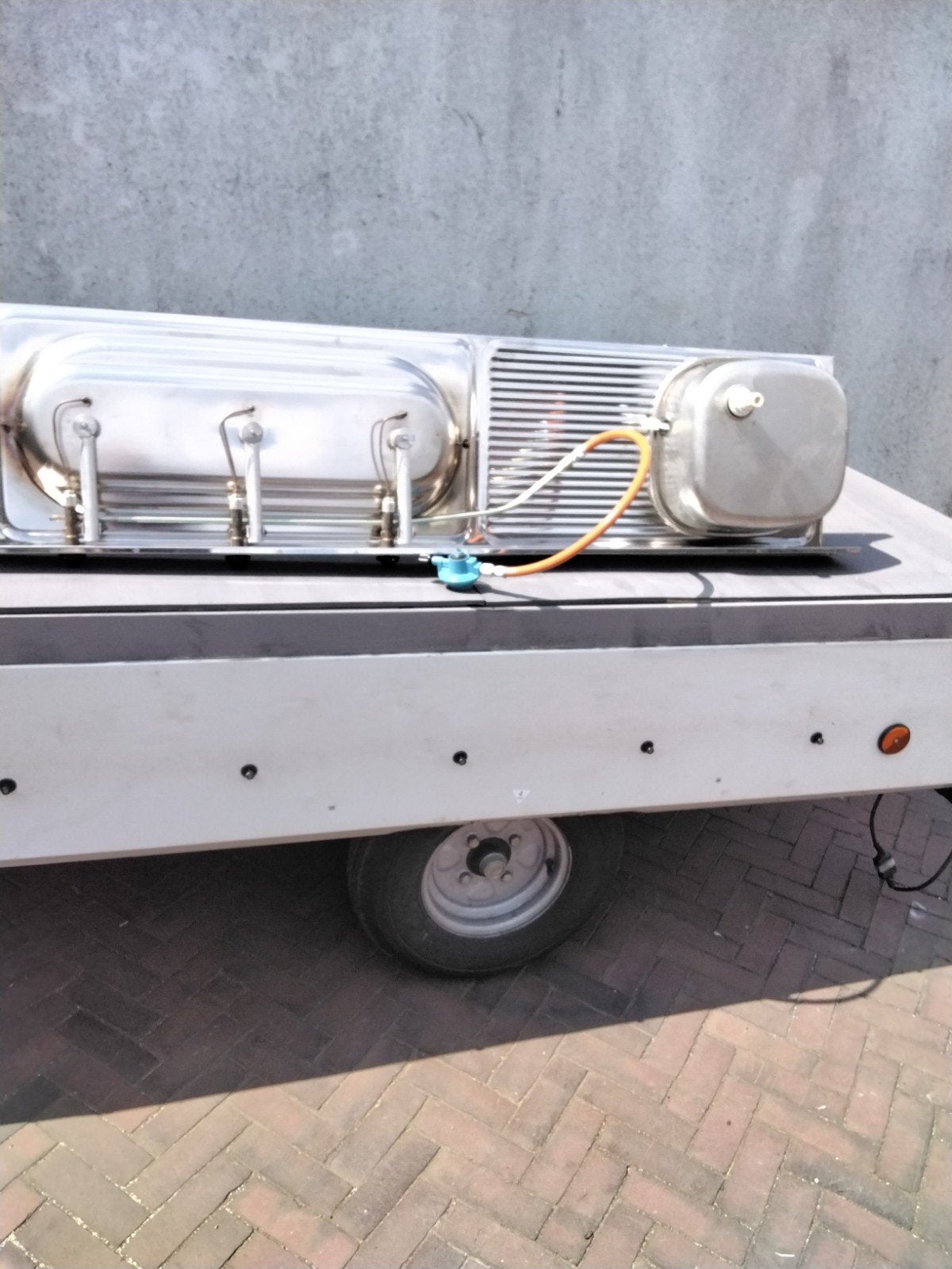 rvs gasstel/spoelbak, Caravans en Kamperen, Camper-accessoires, Ophalen, Gebruikt